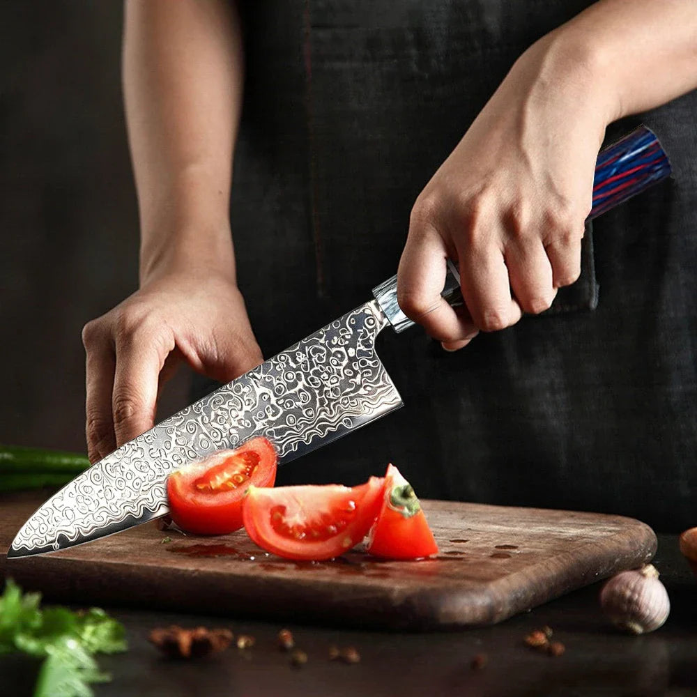 Damascus Steel Japanese Chef's Knife – 20cm Wood Handle