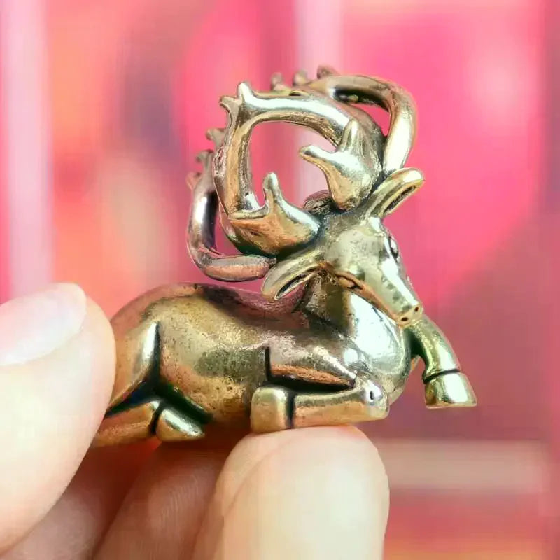 Solid Brass Elk Moose Figurine | Retro Desk Statue & Ornament