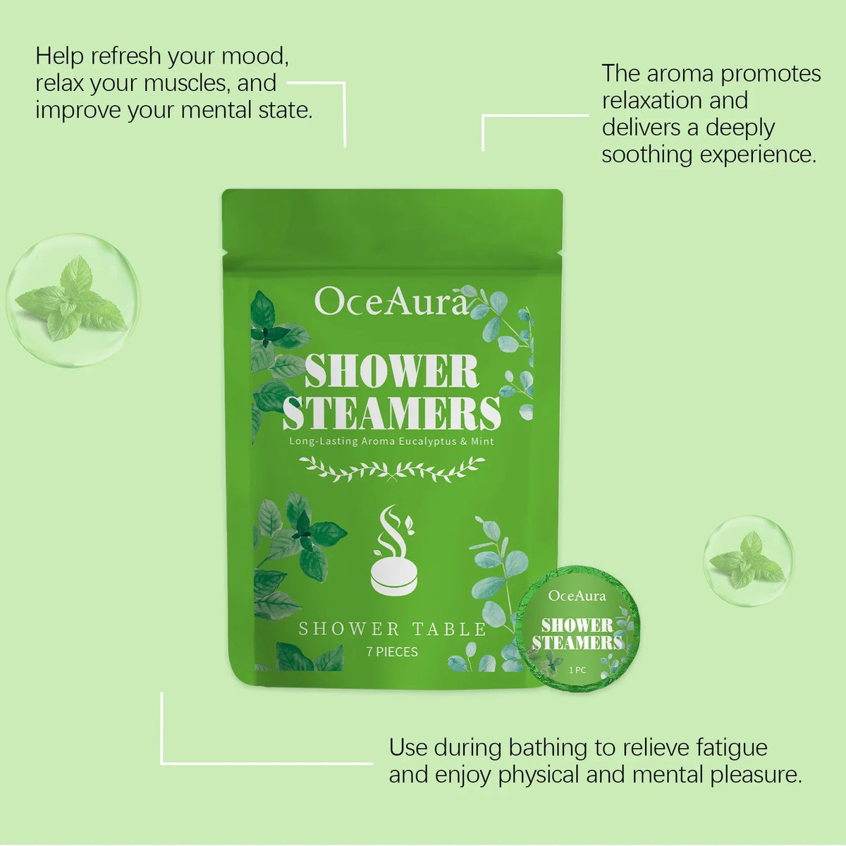 OceAura Peppermint Aromatherapy Bath Fizzies – 7-Piece Set