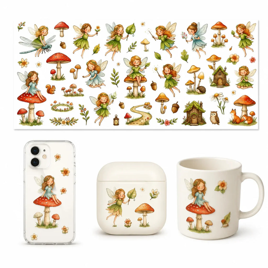 Fairy Mushroom Watercolor Sticker Sheet | Forest Elf DIY Decals