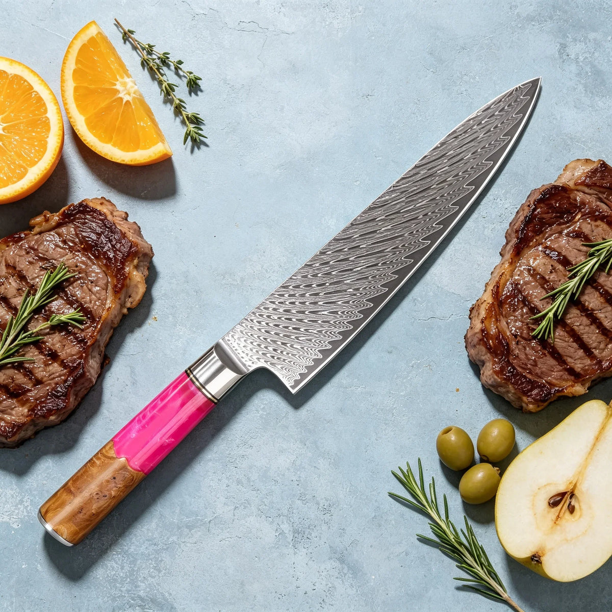 Damascus Steel Chef Knife – 19.4cm Blade for Kitchen & Cooking