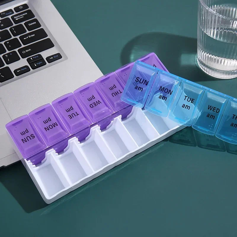 7-Day Weekly Pill Organizer – 14-Grid Travel Medicine Box