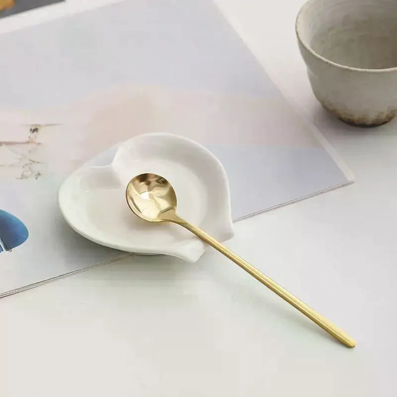 Creative Heart Shaped Ceramic Spoon Rest Pad Coffee Holder Soup Ladle