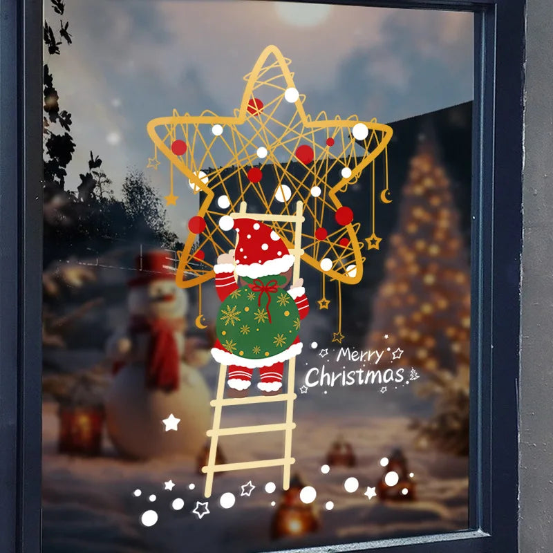 Christmas Golden Star Decorations Electrostatic Glass Door Stickers