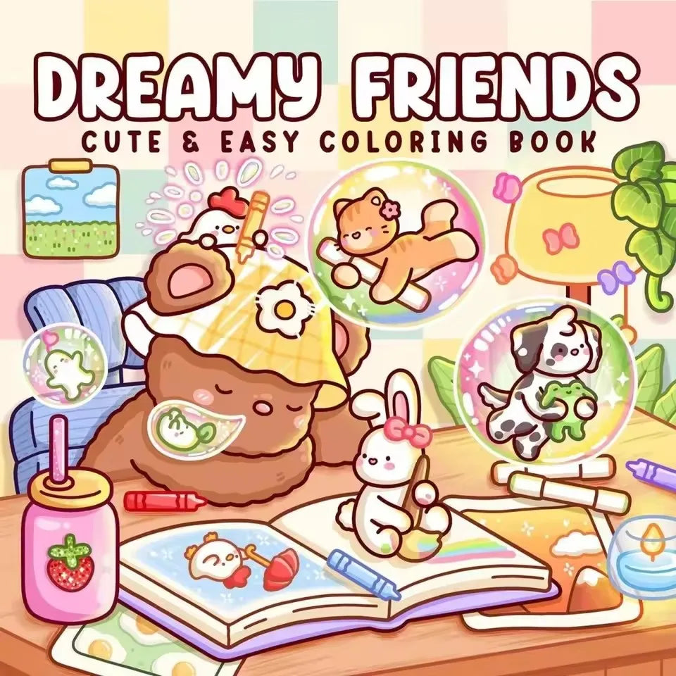 Dreamy Friends Cute Easy Coloring Book Adults Stress Relief Drawing