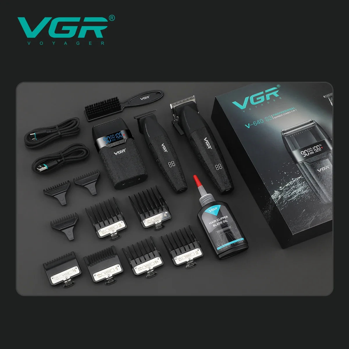 VGR V-640 S3 3-in-1 Electric Hair Clipper & Trimmer Set