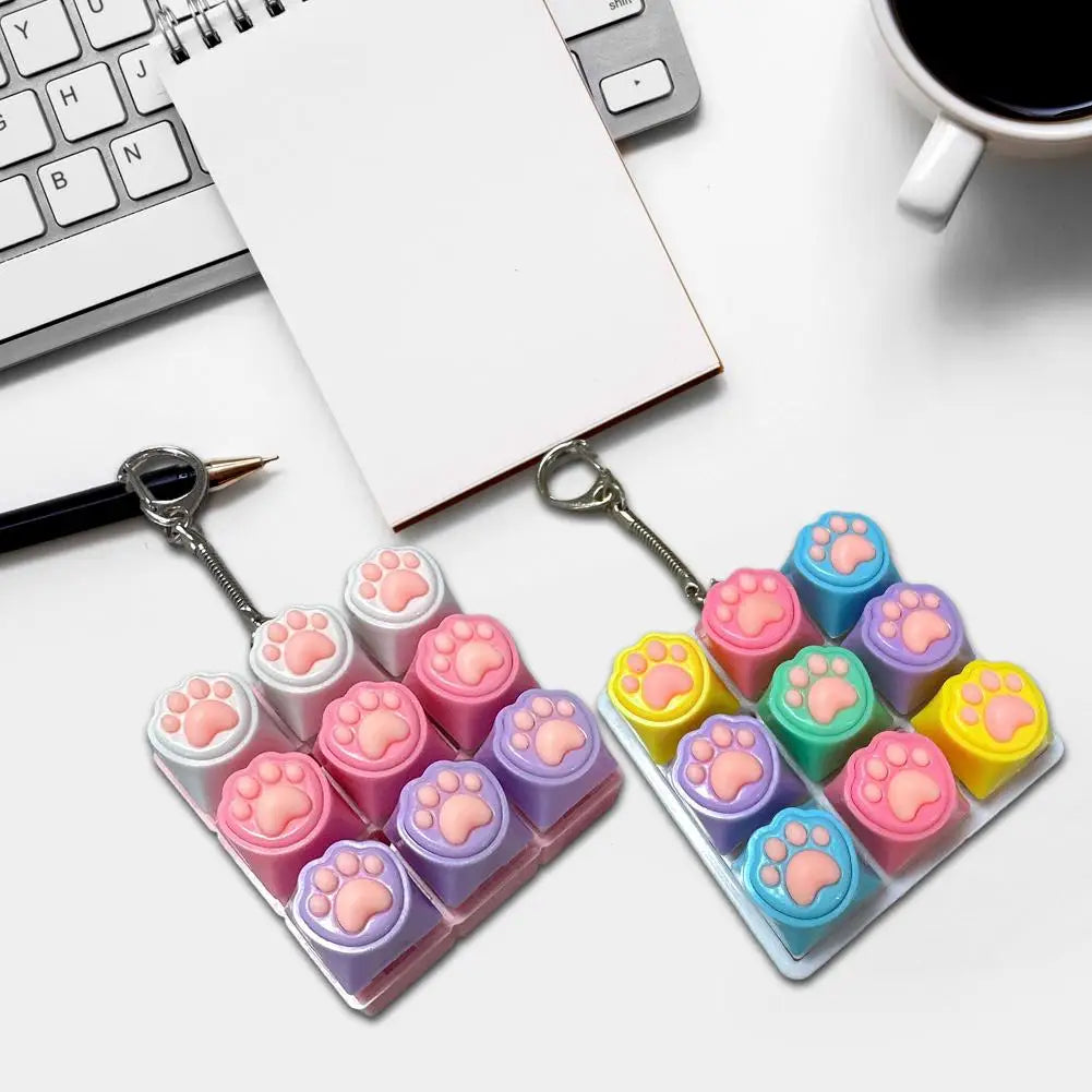 9-Key Cat Paw Mechanical Keyboard Fidget Toy & Stress Keychain
