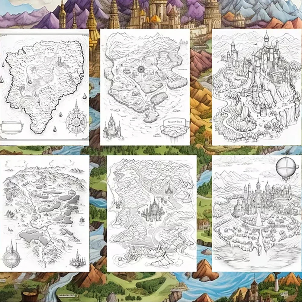 A4 Fantasy Map Coloring Book Adult Stress Relief Drawing Graffiti
