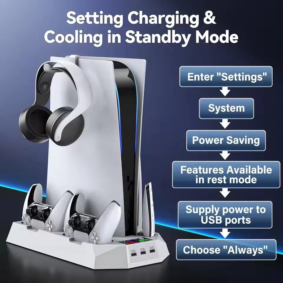 PS5 Cooling Stand with Controller Charger & USB Hub | PS5 Pro Slim