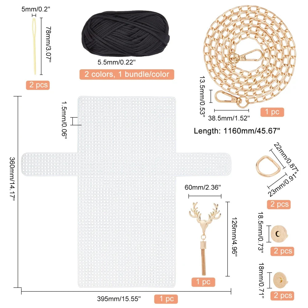 DIY Crochet Bag Kit – Mesh Canvas, Ribbon & Knitting Needles