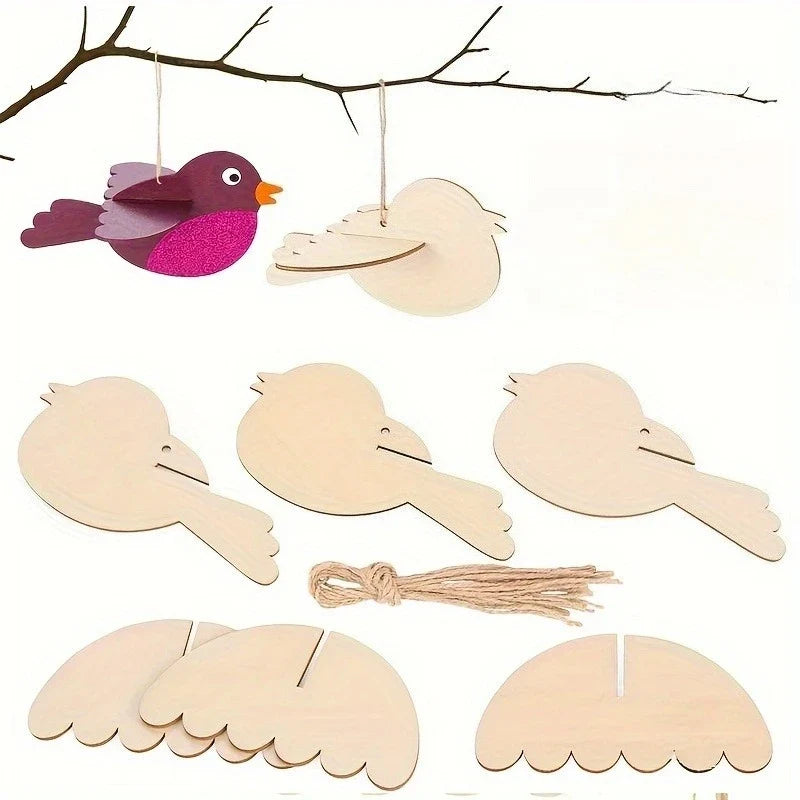 10-Piece Unfinished Wooden Bird Ornaments – DIY Easter Decor