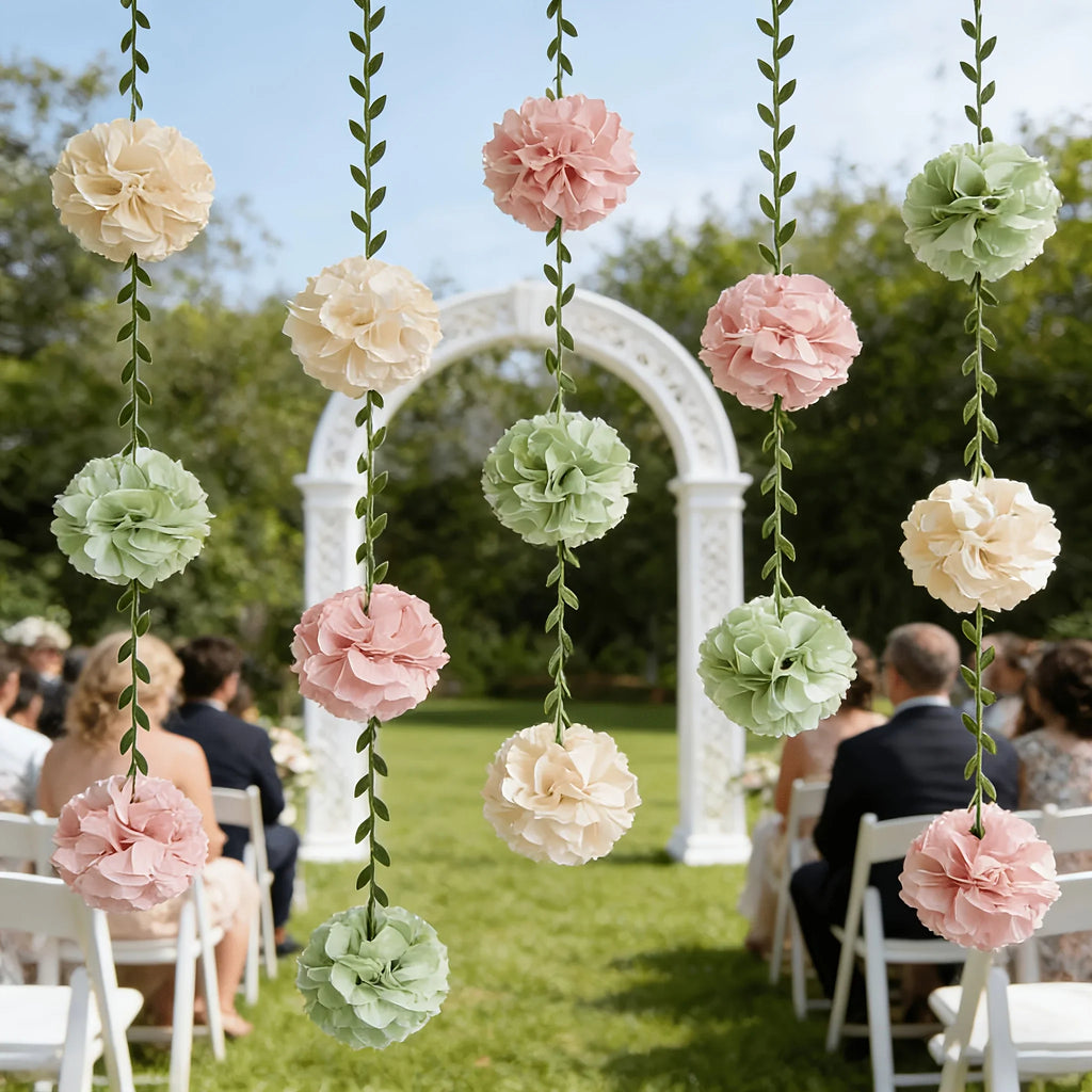 50pcs Paper Flower Table Runner & Pom Pom Garland Party Decor