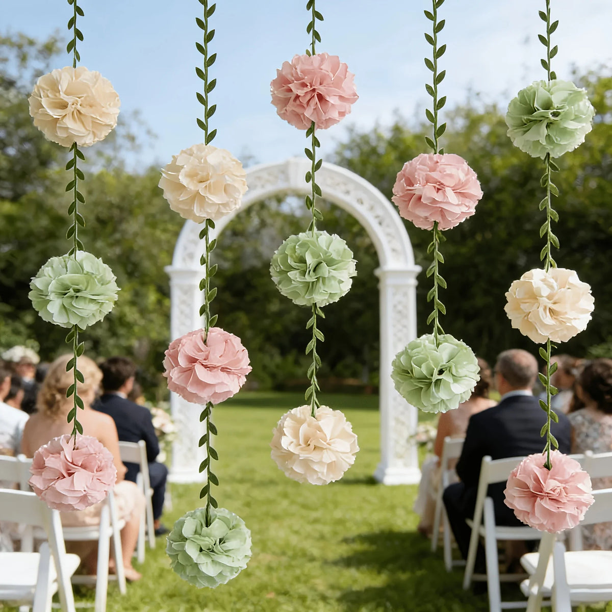 50pcs Paper Flower Table Runner & Pom Pom Garland Party Decor