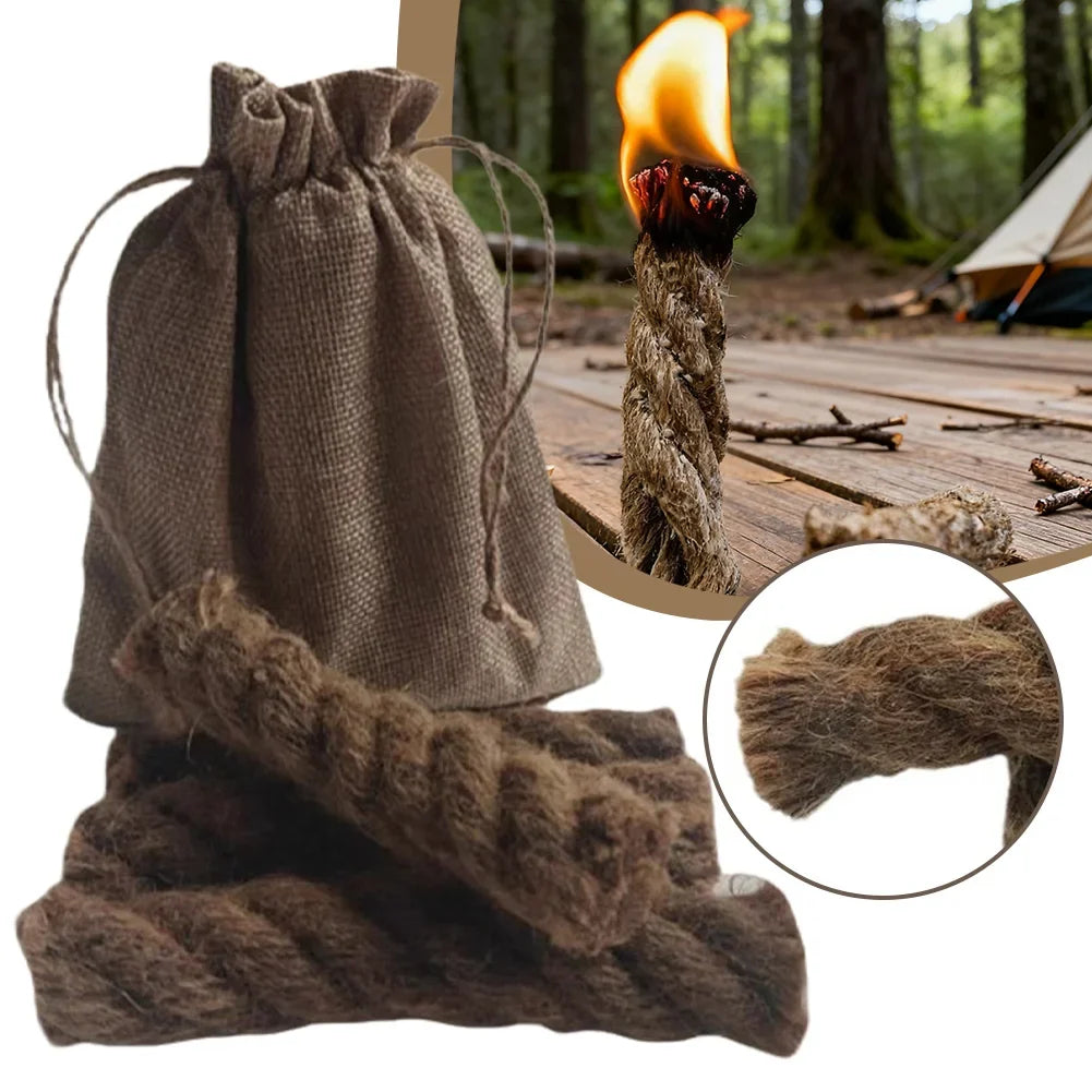 Wax-Infused Hemp Rope Fire Starters Kit | 4pc Weatherproof