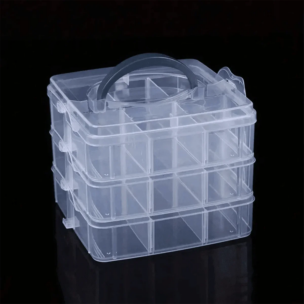 3 Tier 18-Grid Transparent Adjustable Stackable Compartment Slot
