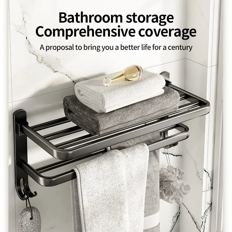 Black Aluminum No-Drill Towel Rack | Bathroom Towel Bar