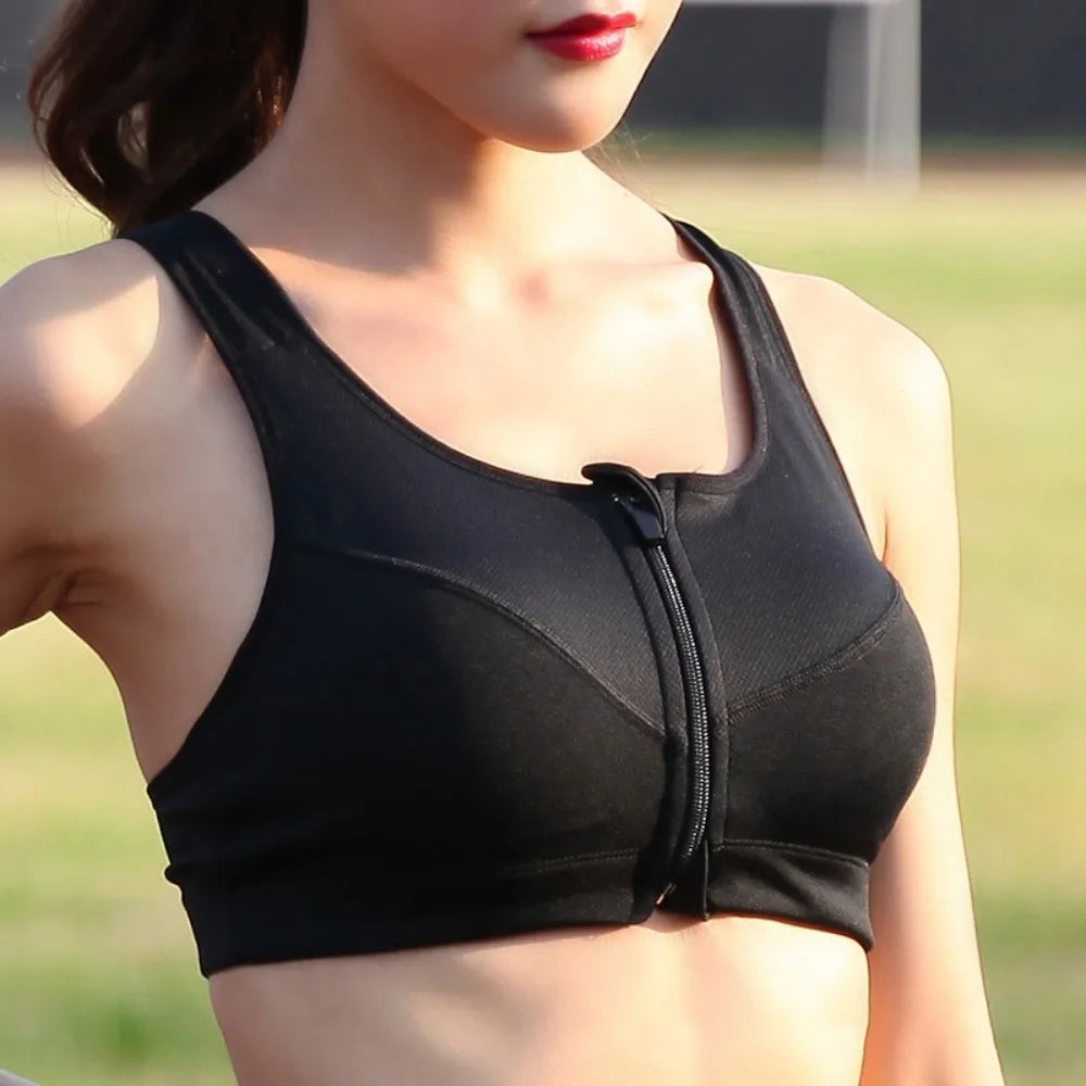 Women's Zipper Sports Bra – Breathable Moisture-Wicking Yoga