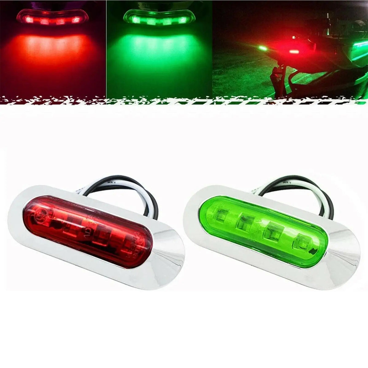 Marine Navigation Lights Red & Green LED IP67 Waterproof 12-24V