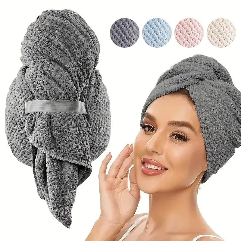Microfiber Quick-Dry Hair Towel Wrap Cap with Elastic Band