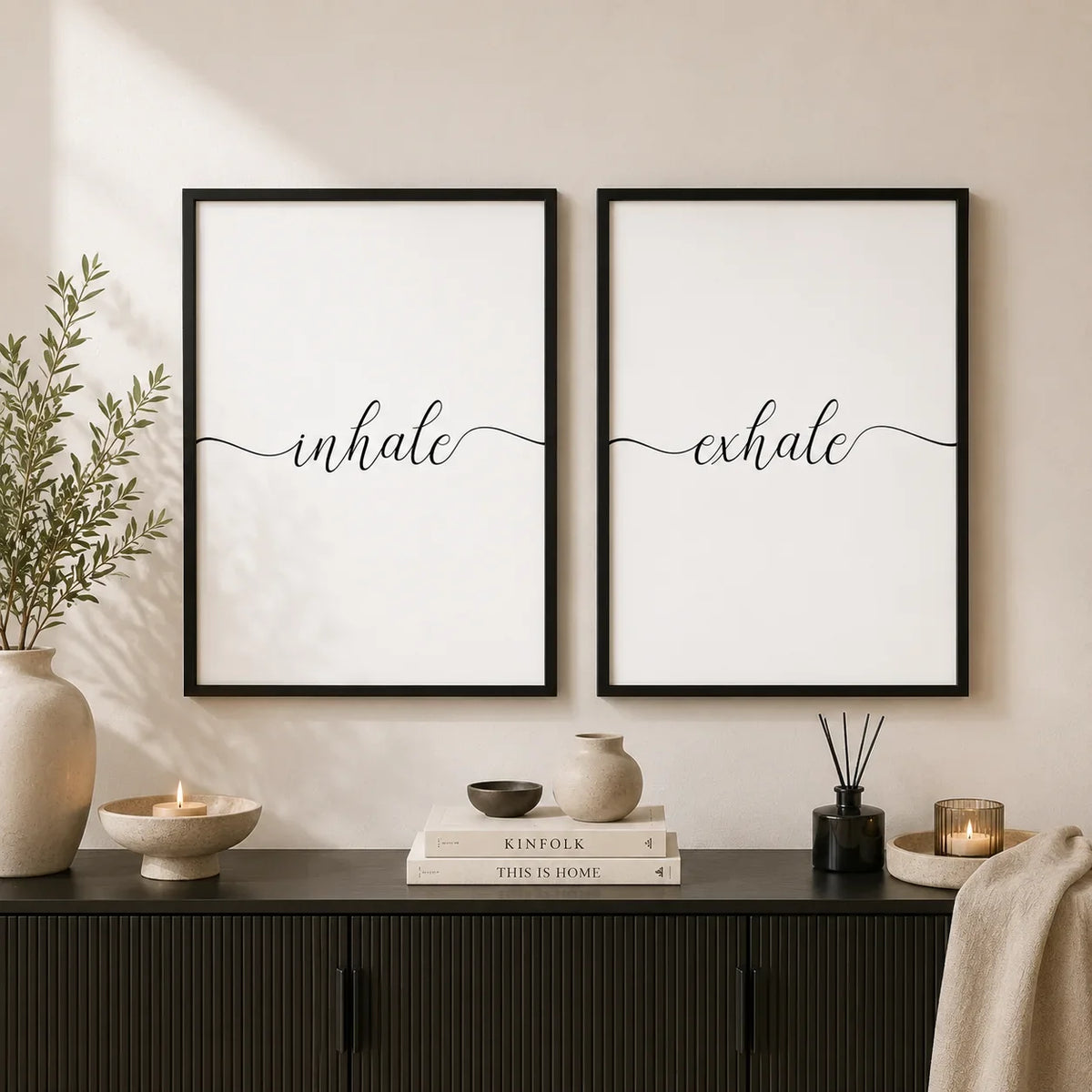 Inhale Inspirational Canvas Wall Art | Minimalist Yoga Decor