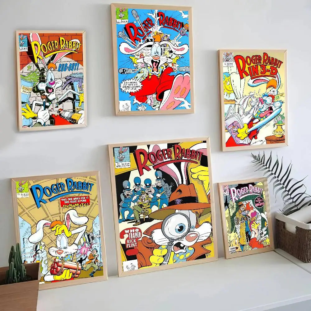 Cartoon Rabbit Self-Adhesive Wall Poster – Waterproof Mural Art