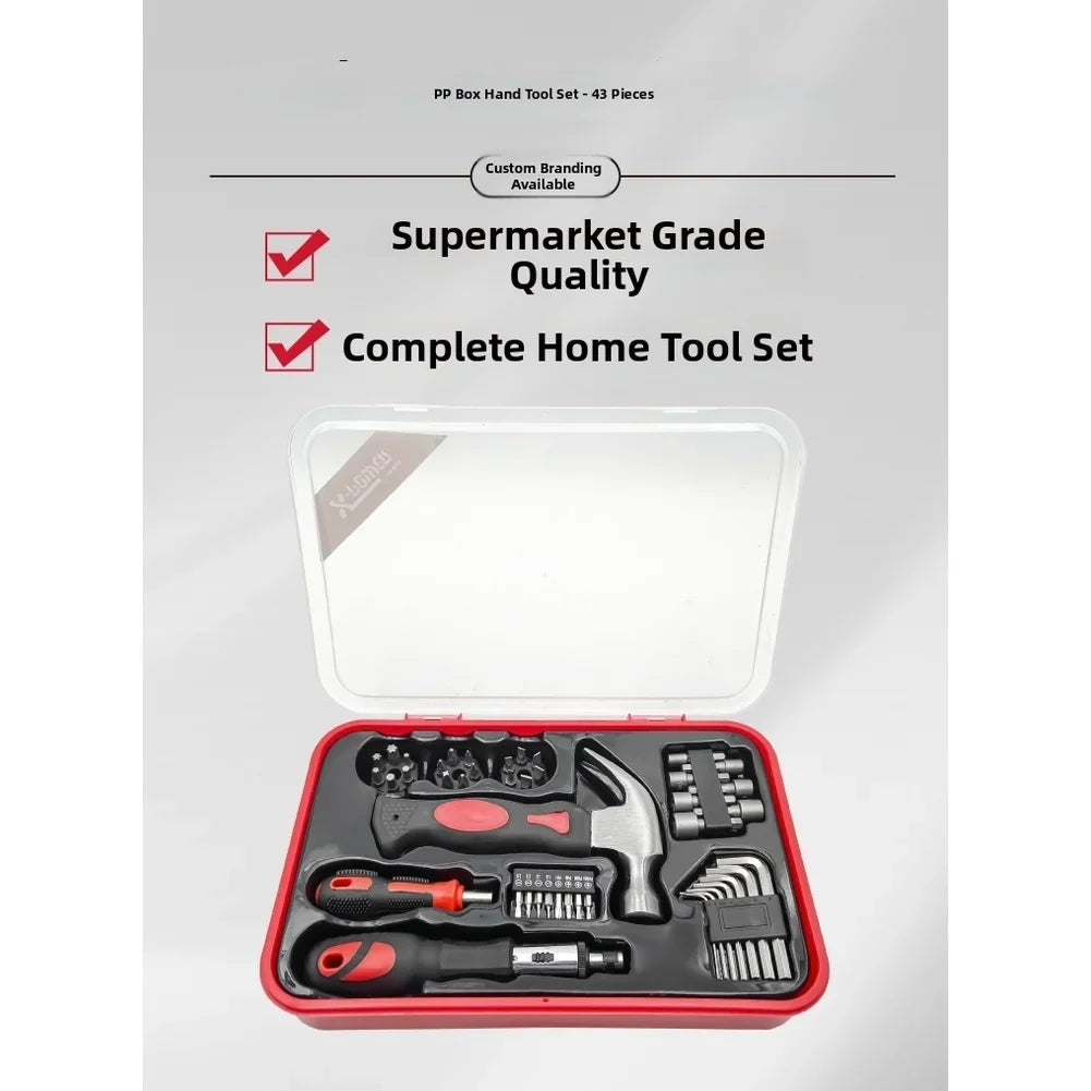 43-Piece Home Tool Kit – Hammer, Ratchet, Wrenches & Sockets