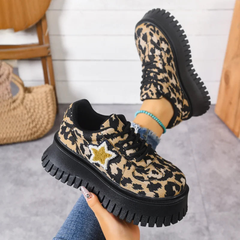Women's Leopard Print Platform Sneakers – Thick Sole Height Boost