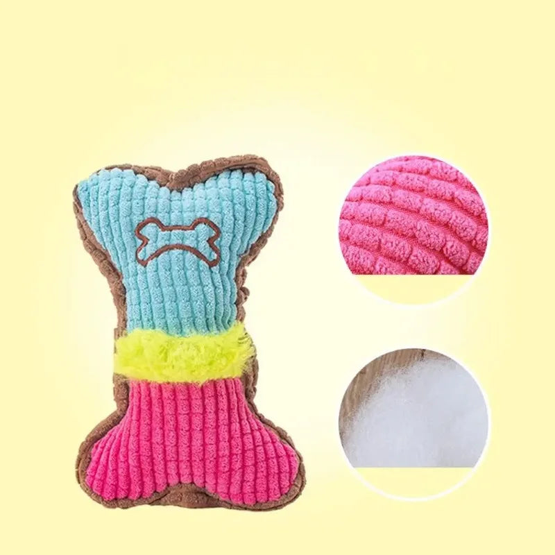 Squeaky Plush Bone Dog Chew Toy – Small & Medium Breeds