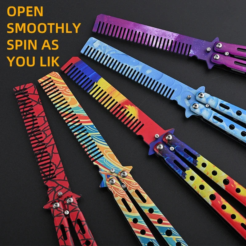 Foldable Butterfly Knife Comb – Stainless Steel Beard Styling Tool