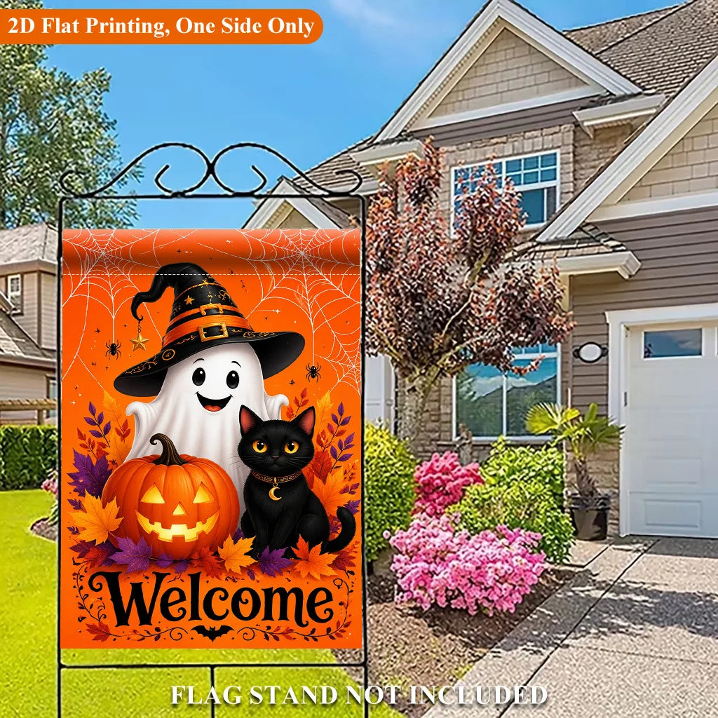 1 Halloween Pumpkin Black Cat Design Single-sided Garden Flag
