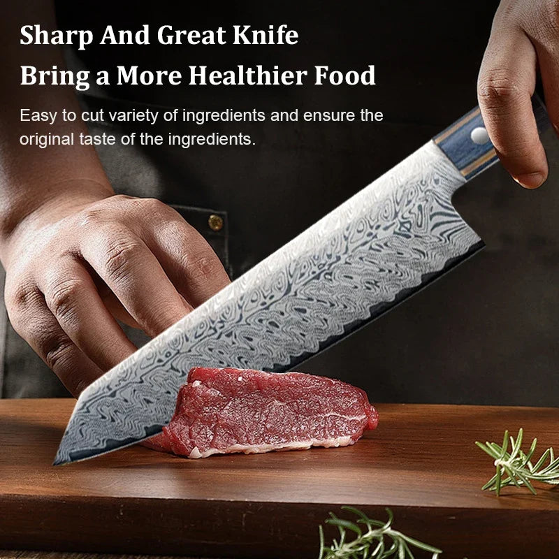 Damascus Steel Chef's Knife – Japanese-Style Wooden Handle