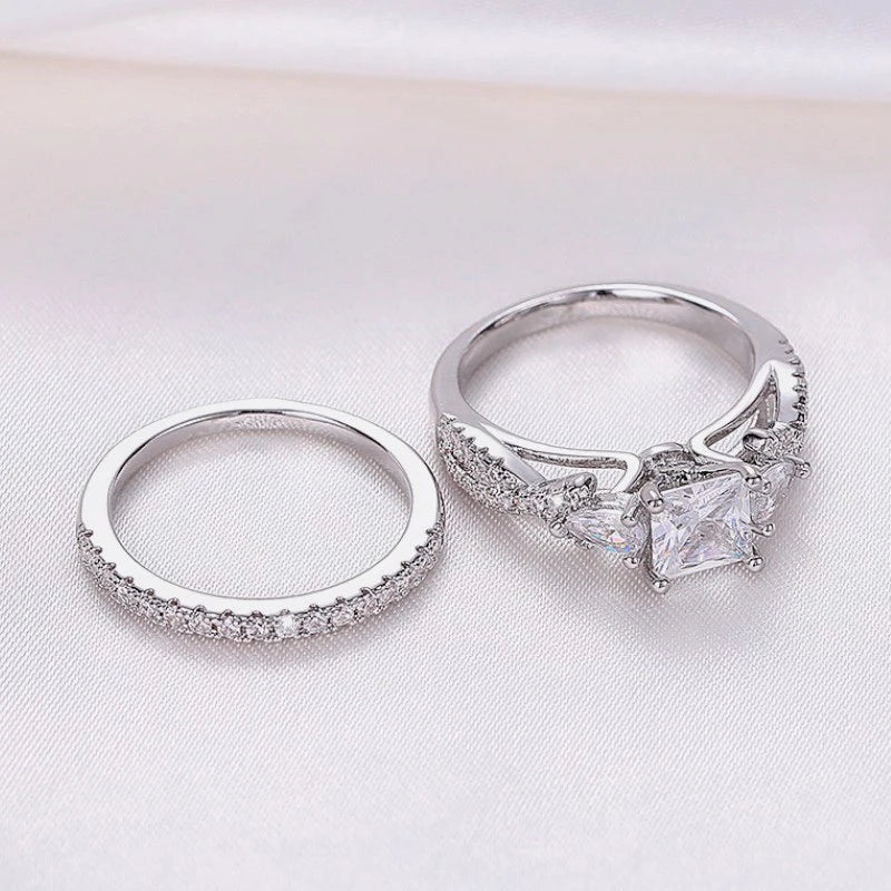 Huitan 2-Piece Bridal Ring Set – Cubic Zirconia Wedding Rings