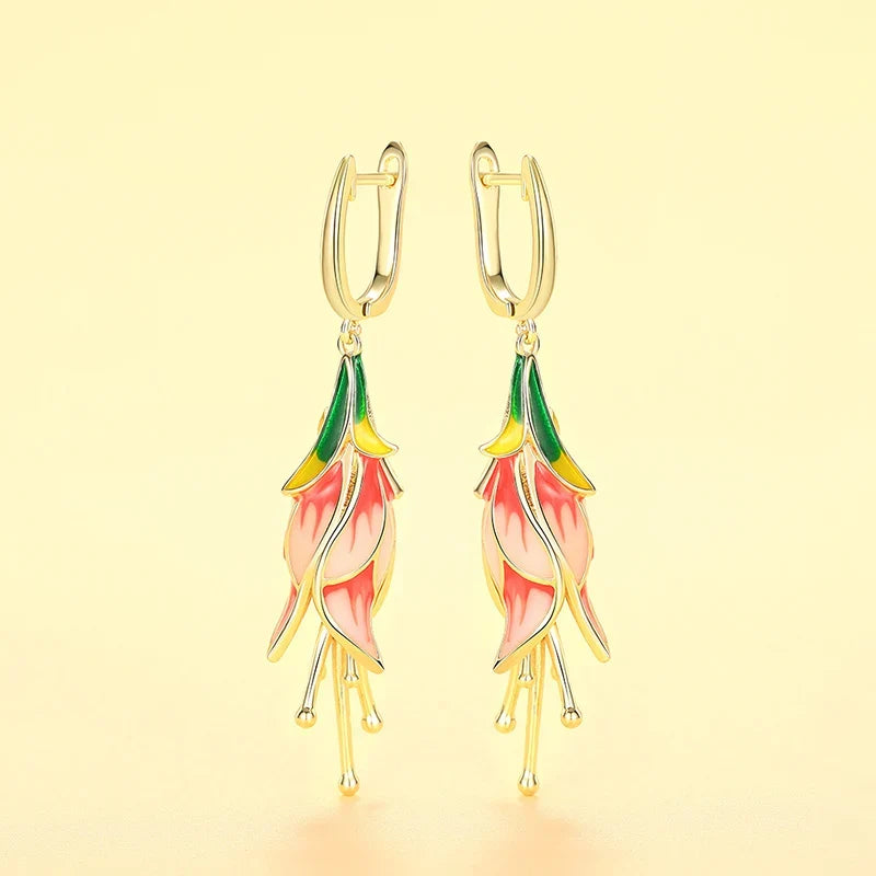 Huitan Pink Tulip Enamel Drop Earrings | Women's Fashion Jewelry