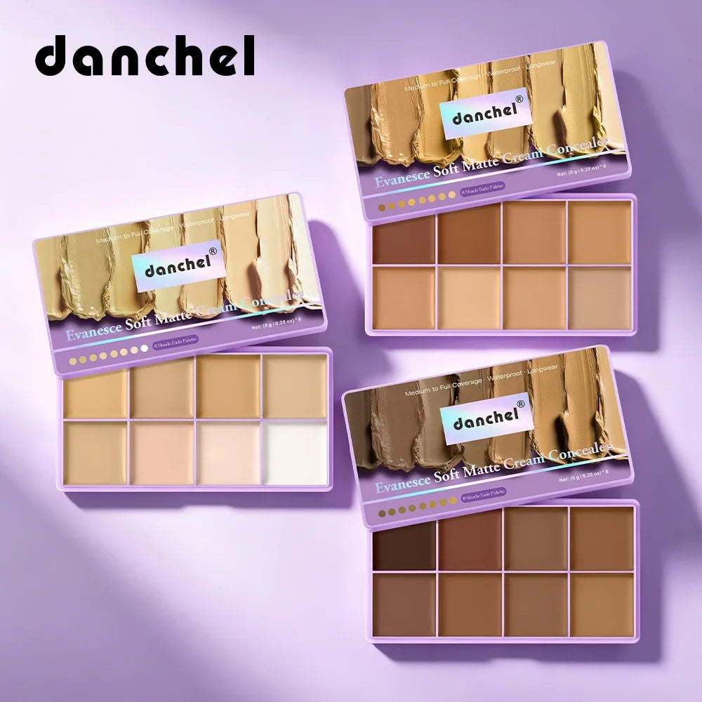 8-Shade Matte Cream Concealer Palette – Full Coverage, 12H Wear