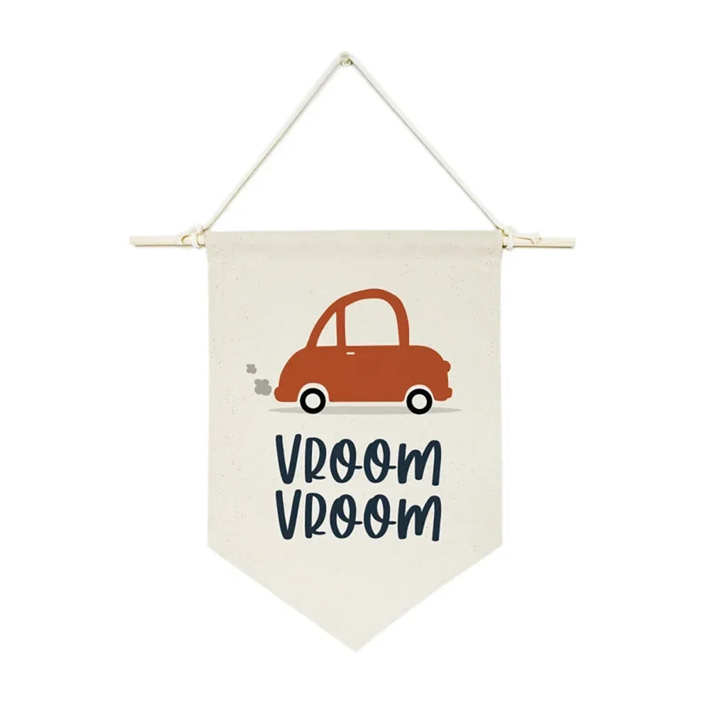 Vroom Vroom Canvas Pennant Banner – Kids Nursery Wall Decor