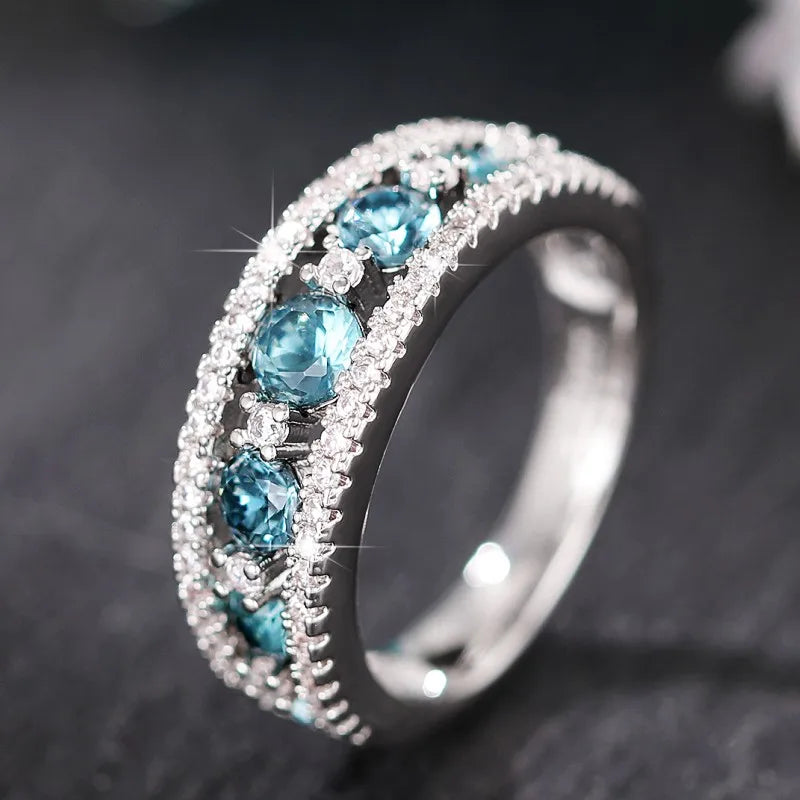 Huitan Blue CZ Women's Ring – Wedding & Daily Fashion Jewelry