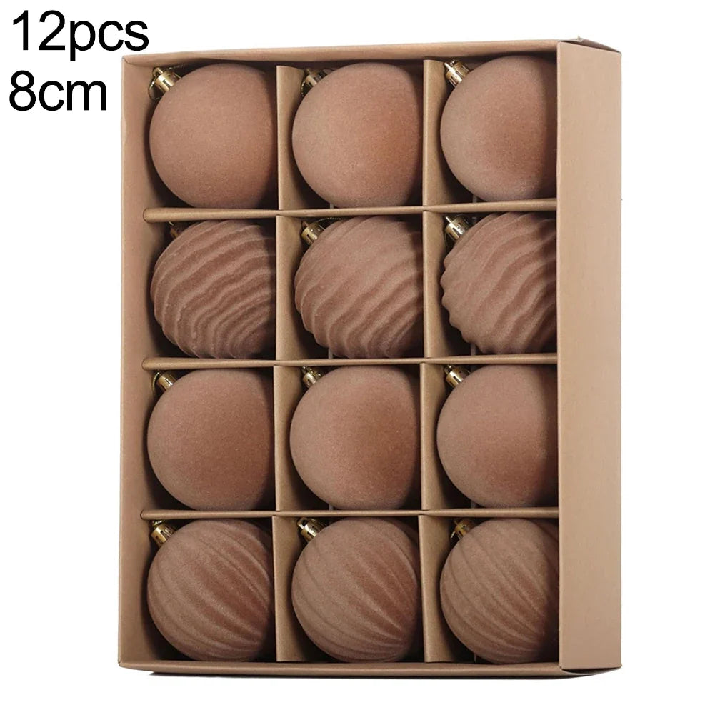 Flocked Christmas Ball Ornaments Set – 6cm & 8cm | Holiday Décor