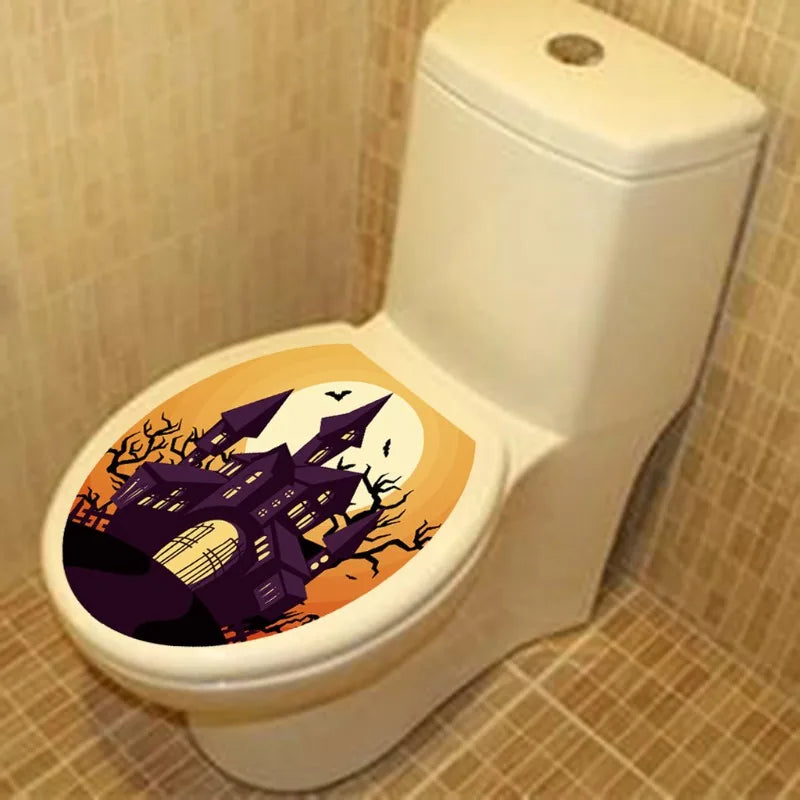 Halloween Toilet Lid Sticker Scary Pumpkin Haunted House Bathroom
