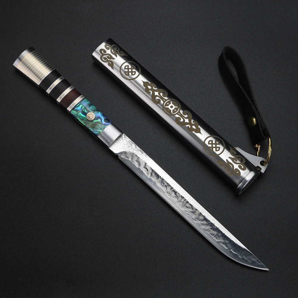 XUAN FENG Damascus Steel Fruit Knife with Wood Handle & Sheath