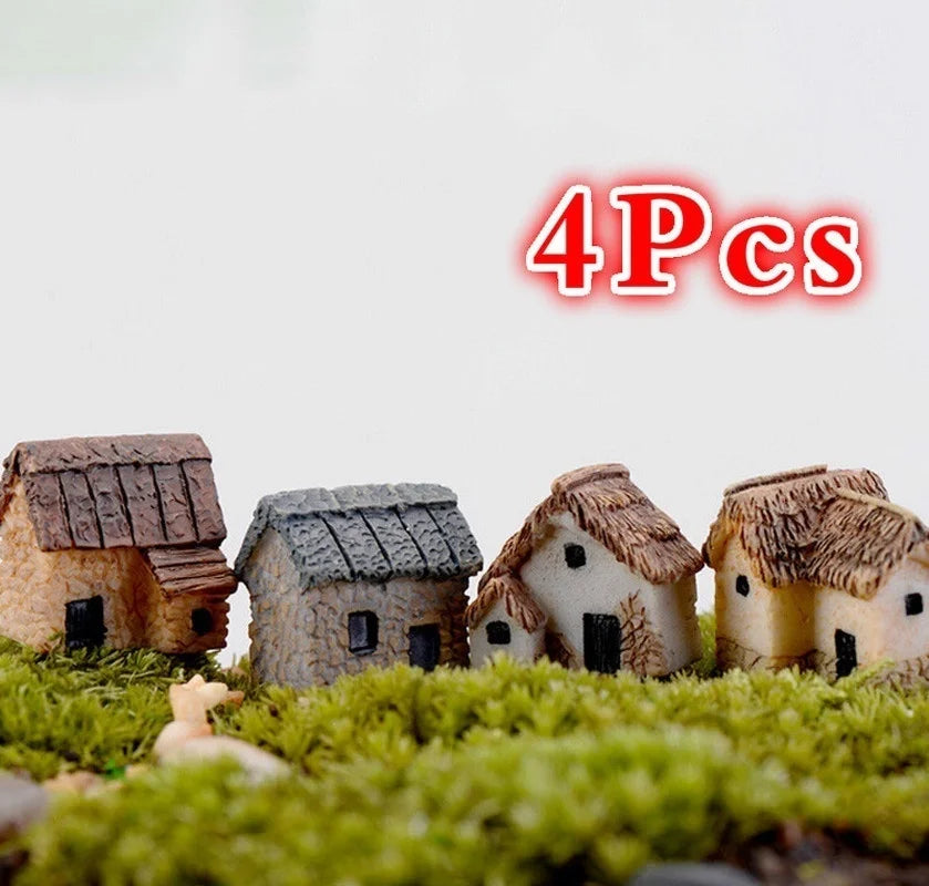 4-Piece Miniature Fairy Garden Figurines – Resin House Statues
