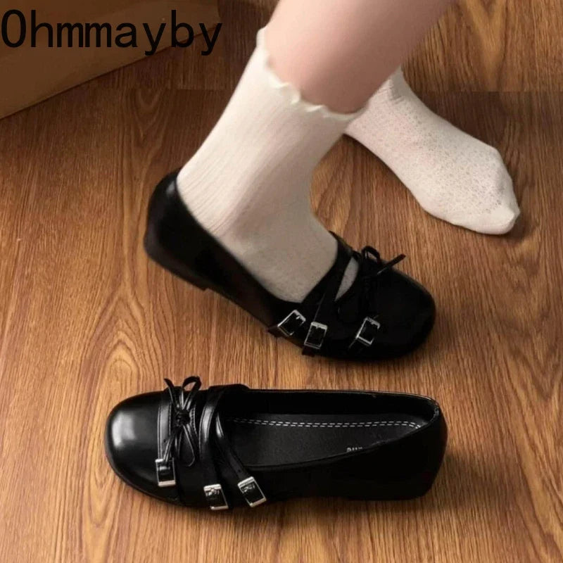 Women's Silver Mary Jane Ballet Flats – Vintage Bow Dress Shoes