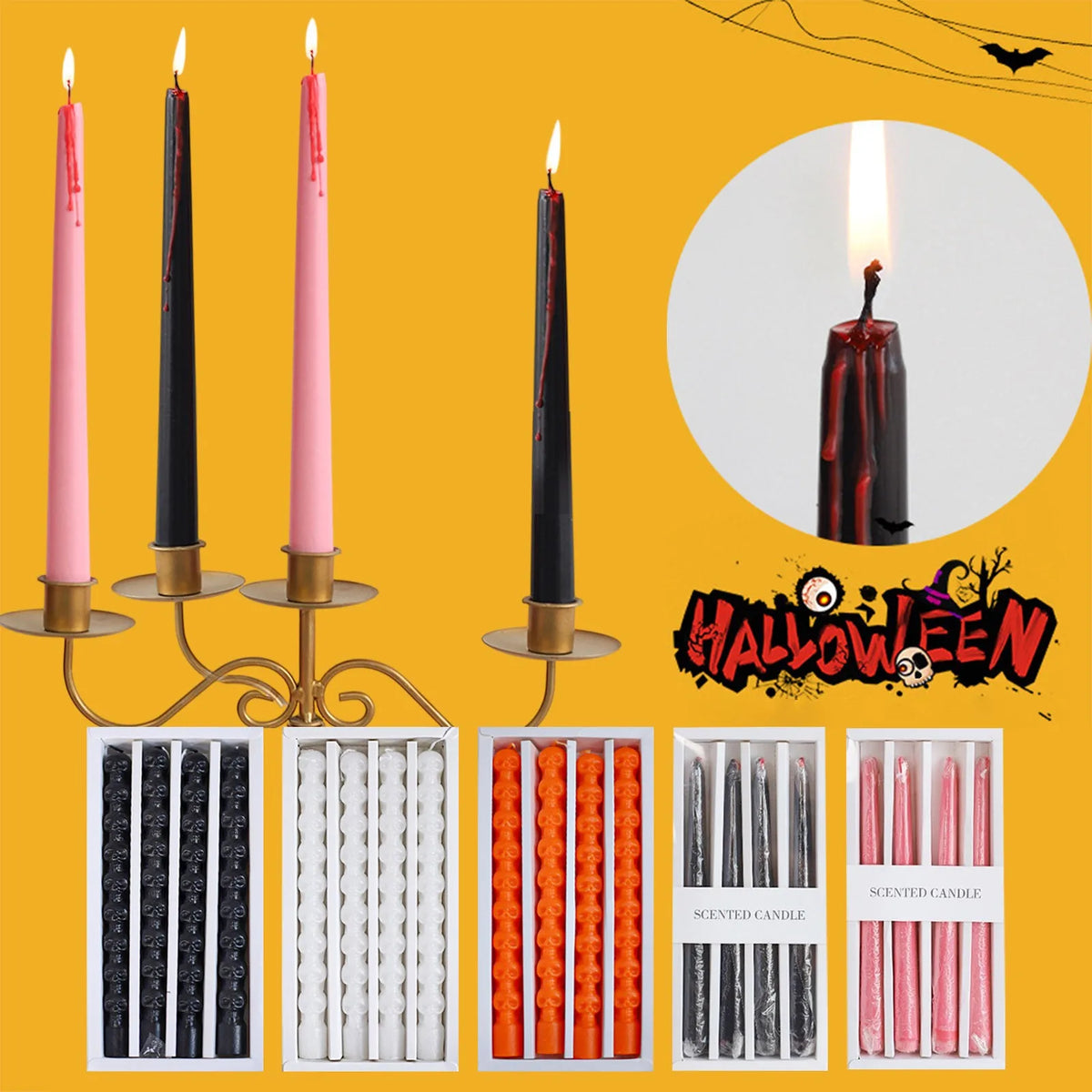 4-Pack Vampire Tears Gothic Taper Candles | Halloween Decor