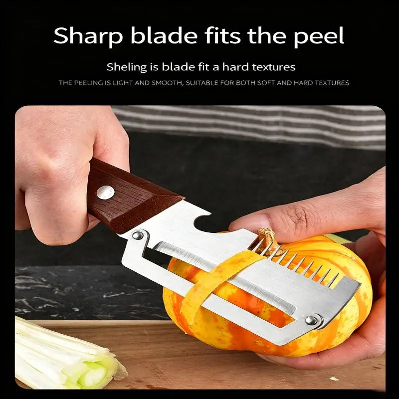 3-in-1 Stainless Steel Vegetable Peeler with Wooden Handle
