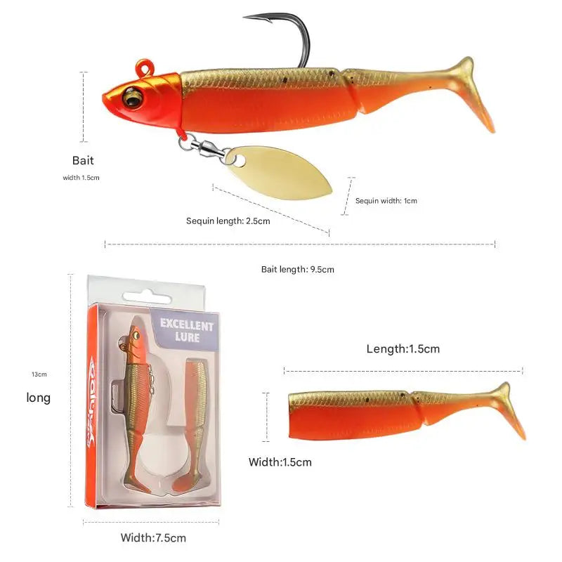 Luminous T-tail Soft Fishing Lure Single Hook Glitter Bionic Bait