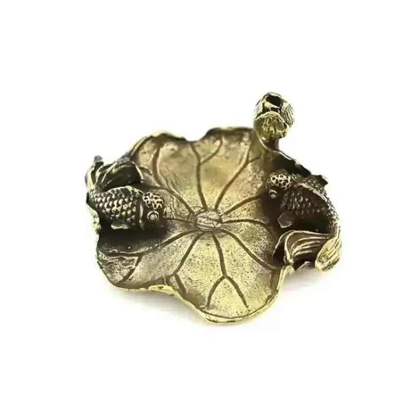 Brass Goldfish Lotus Leaf Incense Holder & Desktop Sculpture