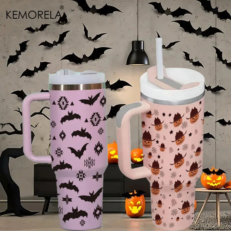 Halloween 40oz Stainless Steel Thermos | Lid, Handle & Straw
