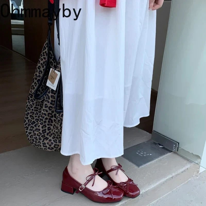 Women's Butterfly-Knot Mary Jane Pumps | Low Square Heel Shoes