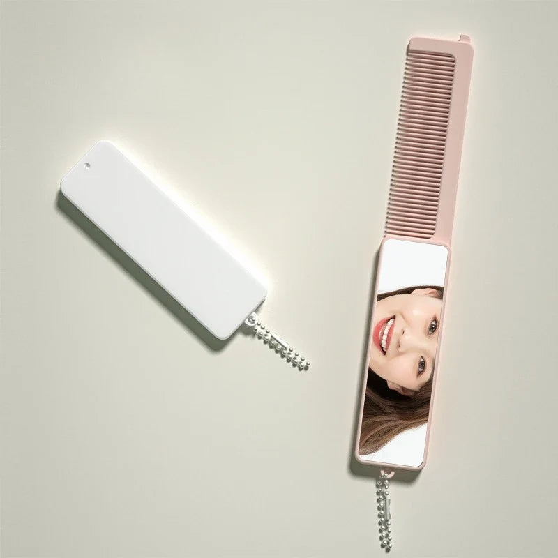 Mini Folding Massage Comb with Mirror | Travel Hair Brush