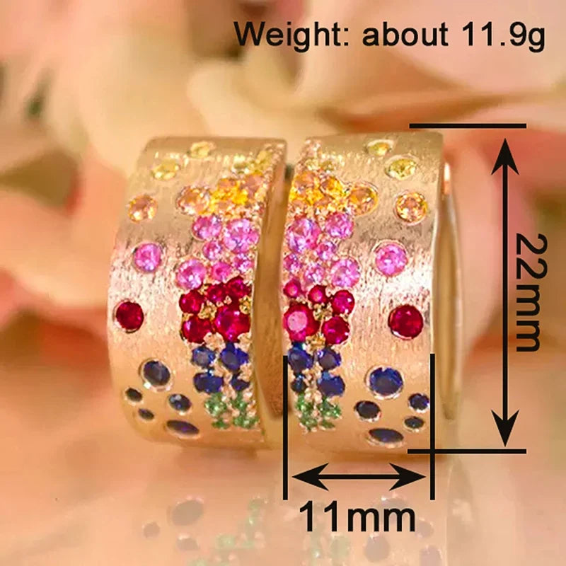 Huitan Colorful CZ Hoop Earrings – Gold Tone Women's Fashion