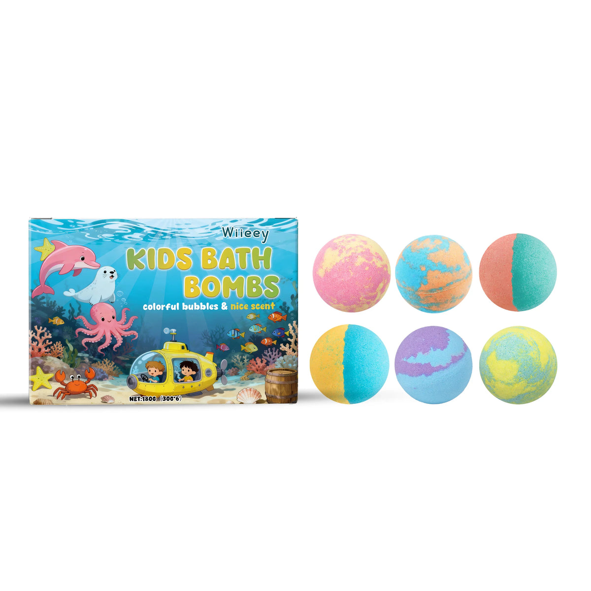 Kids Fizzy Bath Bombs Set – 6 Colorful Moisturizing Spa Balls